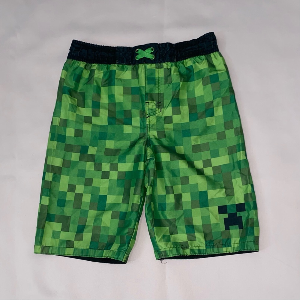 Boy's Minecraft Creeper Swim Trunks, L